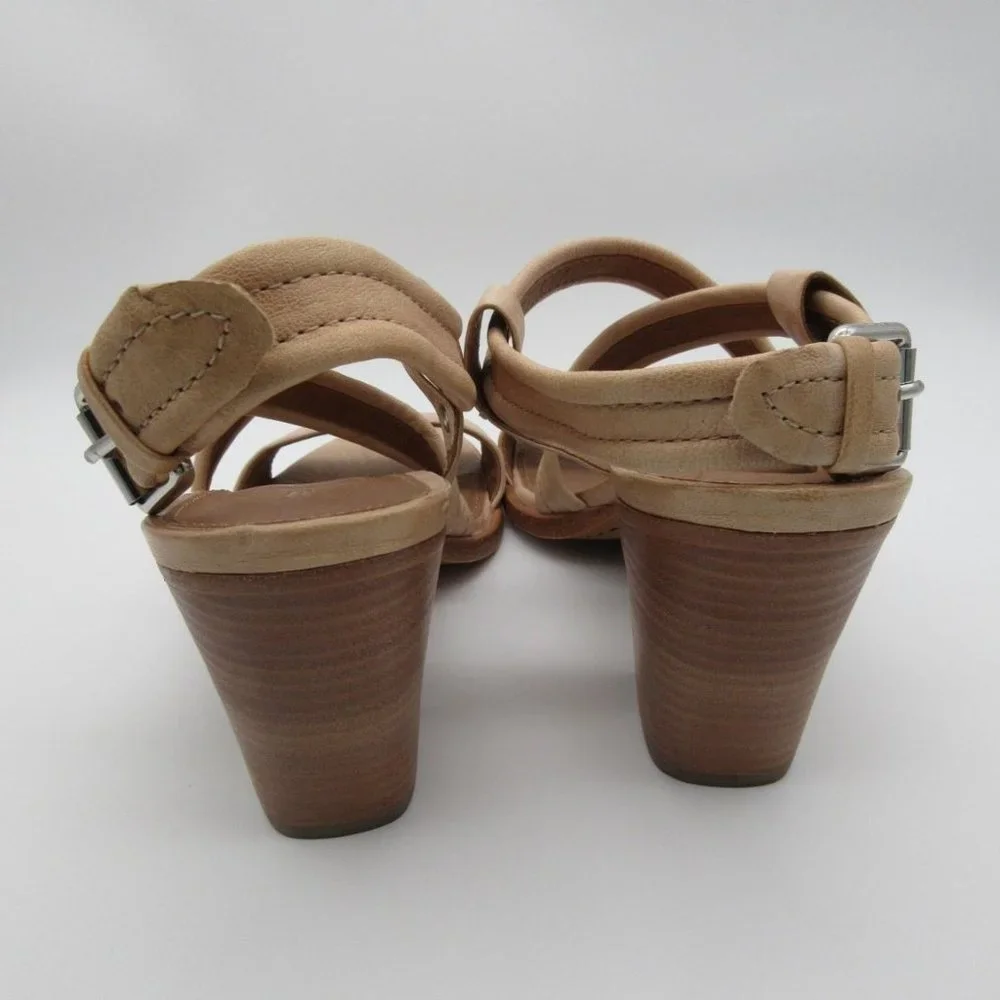 FRYE women's Dani cream leather cross strap‎ stacked heel sandals 10